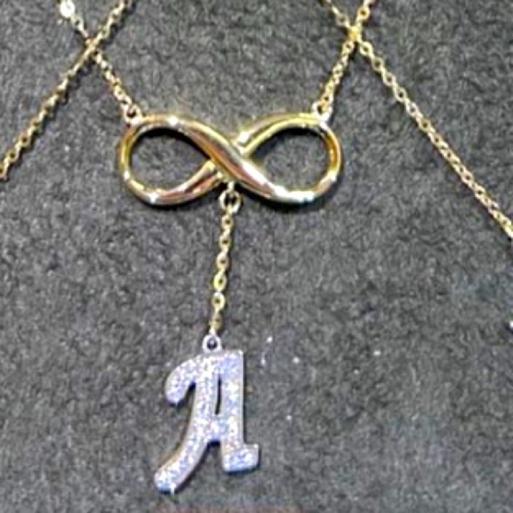 14K Yellow Gold infinity necklace CZ A initial Necklace 16” to 18” adjustable